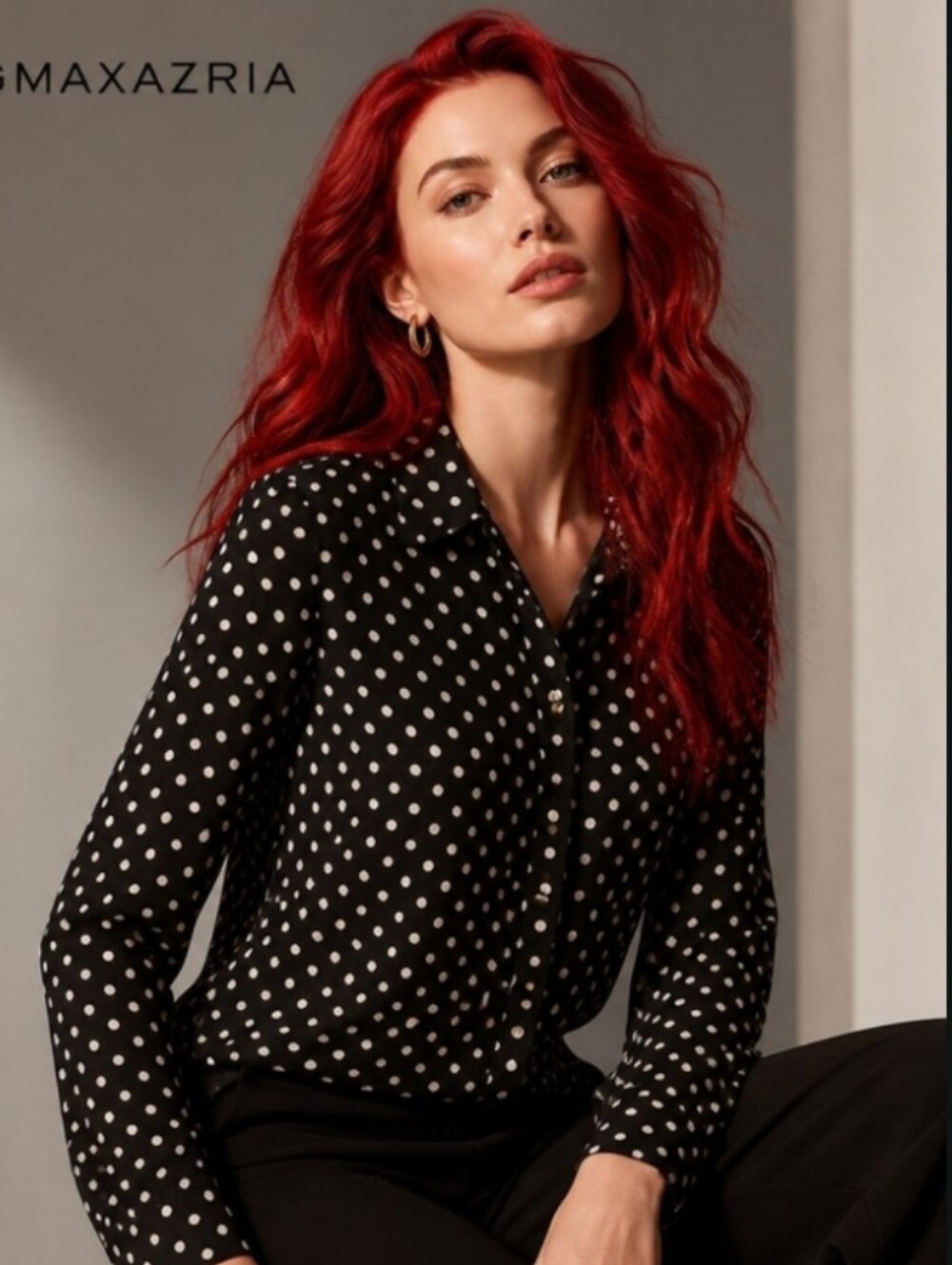 BCBGMaxAzria Black Polka Dot Button-Down Blouse